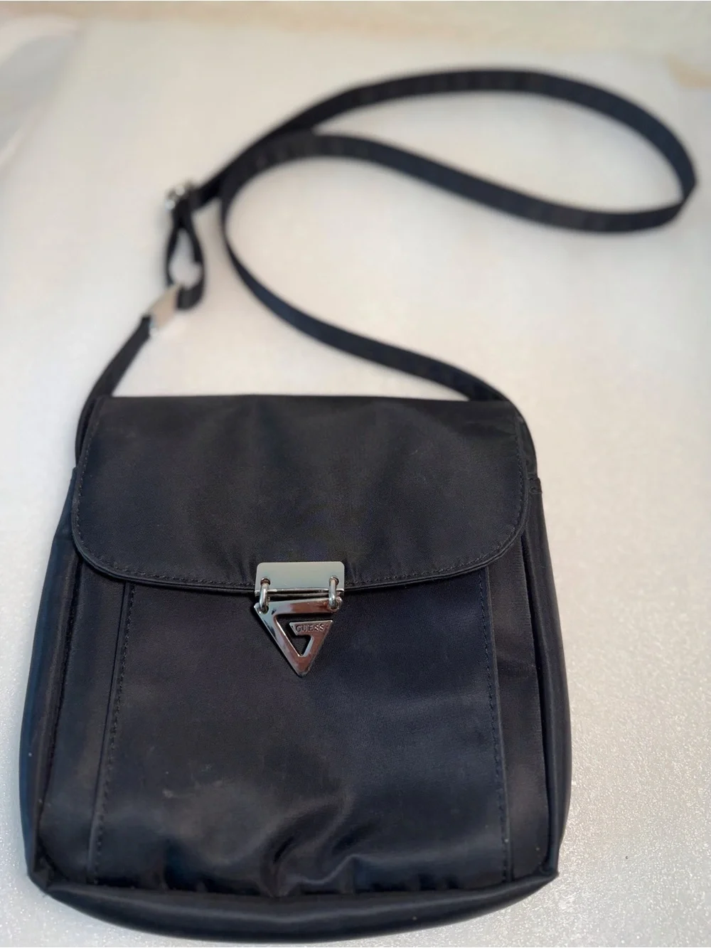Guess Black Crossbody Messenger Bag with Silver Hardware